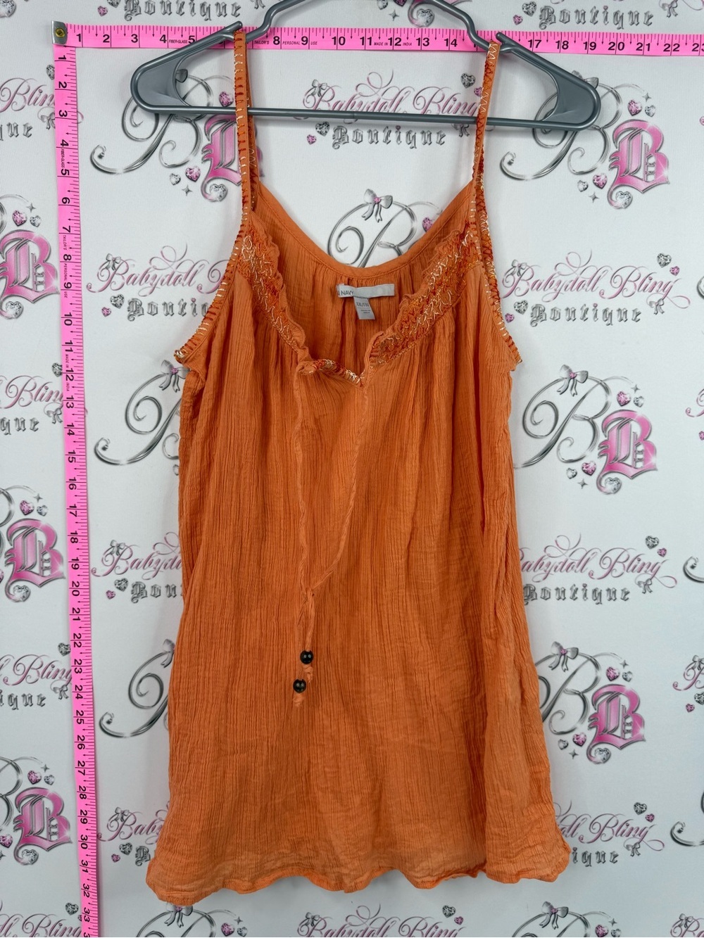 Old Navy tank top embroidery headers Orange Spaghetti Strap Cami Tank Top
